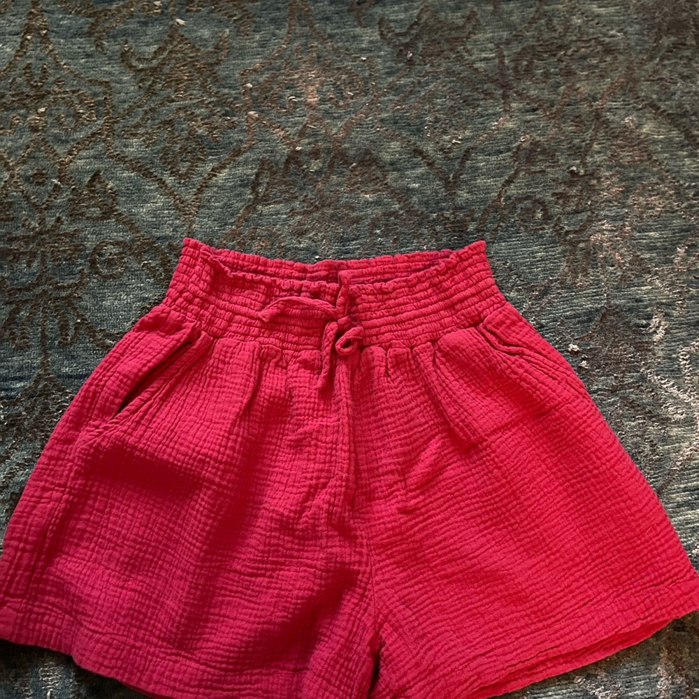 Casual High-Waist Pink Knit Shorts